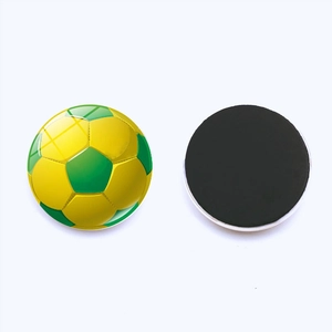 Detailed dual-view of a 25mm soccer glass fridge magnet with a magnetic back