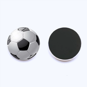 Front and back detail of 25mm soccer themed glass magnets with strong magnetic base