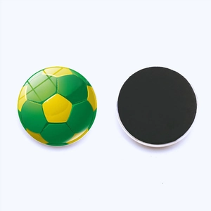 25mm yellow and green soccer ball pattern glass fridge magnet with magnetic back
