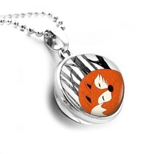 Double-sided glass ball fox pendant necklace with silver ball chain fashion accessory