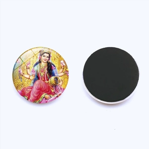 Detail of Hindu Goddess Lakshmi glass fridge magnet with magnetic back for metal surfaces