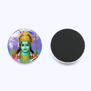 Front and back detail of 25mm Shiva Hindu glass dome fridge magnet with magnetic backing