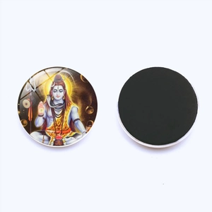Magnetic glass refrigerator magnet featuring colorful Hindu deity Lord Shiva illustration