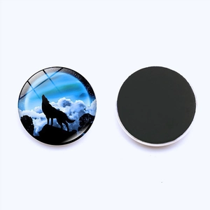 25mm howling wolf glass fridge magnets with aurora night sky pattern for home decoration