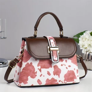 Borsa a Mano da Donna alla Moda con Stampa Mucca Retro in Pelle PU Piccola Borsa Quadrata Street Trend Borsa a Tracolla