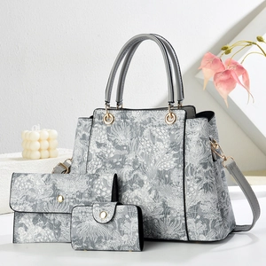 Ensemble de trois sacs cabas en jacquard avec broderie florale et bandoulière