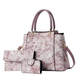 Ensemble de sacs à main trois pièces brodés de fleurs avec bandoulières en cuir violet