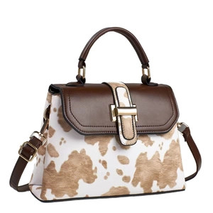 Borsa a mano marrone con stampa animalier, fibbia dorata e tracolla regolabile