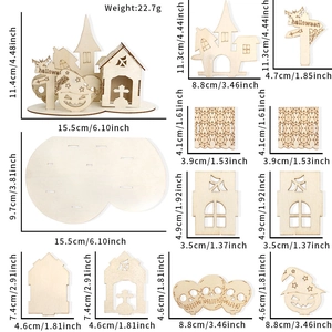 Halloween DIY wooden ghost castle ornament set with laser-cut pumpkin and skull puzzle pieces
