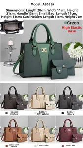 Detailansicht des 3-teiligen grünen Shopper-Sets mit Litchi-Struktur und Metallbeschlägen