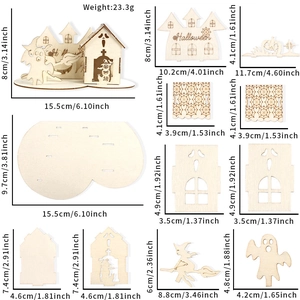 DIY Halloween wooden puzzle kit with castle, ghost, and pumpkin, 23.3g compact size