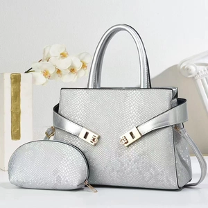 Silver snakeskin embossed handbag set with gold buckle and matching coin purse