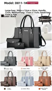 Detailed views of a 3-piece composite handbag set showing inner compartments and colors