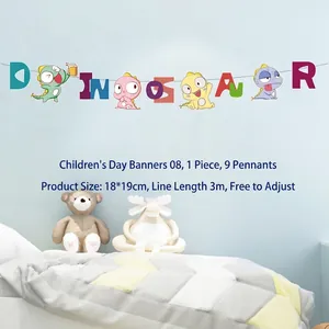 Cartoon dinosaur bunting banner with 9 flags for kids room decoration and parties