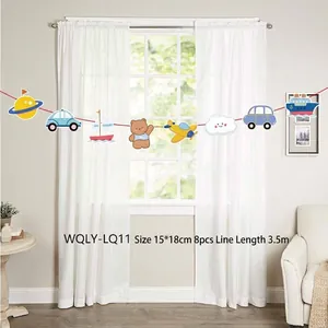 Cartoon graduation banners featuring 8 icons with 3.5m string for party decor