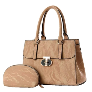 Set borsa a mano kaki retrò in finta pelle testurizzata con fibbia in metallo