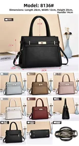 Détails du sac à main 8136# avec dimensions 28x12x20cm et six coloris disponibles