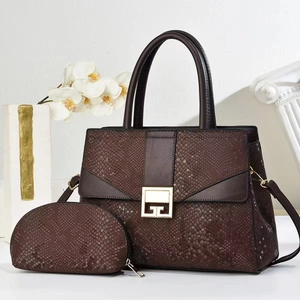 Women Fashion Snake Pattern PU Leather Handbag And Shoulder Bag And Pouch Set Large Capacity Vintage Tote With Metal Lock