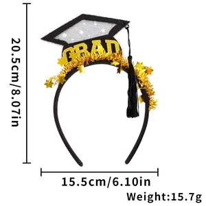 Detail view of GRAD graduation headband with dimensions 8.07x6.10in weighing 15.7g