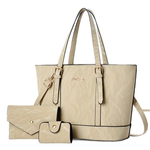 Modern 3-piece cream tote bag set with marble texture, envelope wallet and card holder