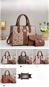 Detailed set of cherry print tote bags, small clutch and card holder in multiple colors