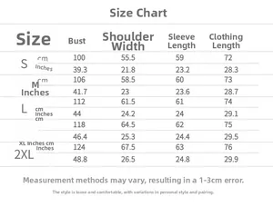 Tabella taglie dettagliata per felpa casual da donna da S a 2XL con misure precise