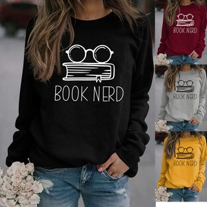 Detailed comparison of Book Nerd sweatshirts in black, red, grey, and yellow options