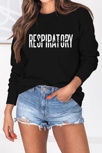 Détail du sweat noir à col rond avec imprimé Respiratory Therapist en coton mélangé