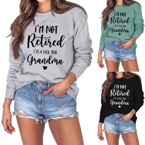 Women Casual Cotton Blend Sweatshirt Funny Grandma Slogan Round Neck Long Sleeve Pullover Top For Ladies Home Daily Wear