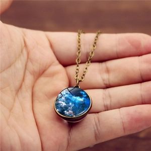 Cosmic nebula glass ball pendant necklace with double-sided space galaxy nebula sphere