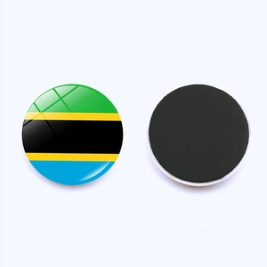 Detailed view of 25mm Tanzania flag glass magnet with flat magnetic back for fridge