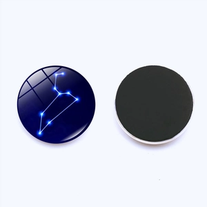 Detailed view of Leo zodiac glass magnet showing glowing constellation and black magnetic back