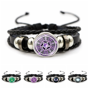 Bracelet En Cuir Multicouche Pentagramme Triple Lune Perles Alliage Cabochon Verre Mystique Rétro Réglable Bijoux Unisexe