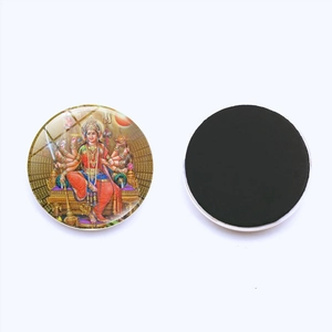 Hindu Goddess Durga magnetic glass fridge magnet with round polished surface