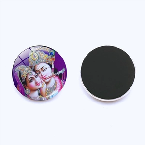 Vue détaillée recto-verso de l'aimant de réfrigérateur en verre déesse hindoue Lakshmi