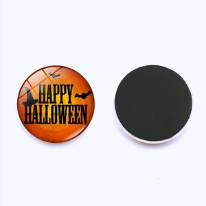 Detailed front and back view of 25mm glass Halloween magnet with orange gradient finish