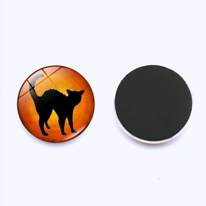 Halloween cat crystal glass fridge magnet with orange sunset and black magnetic backing