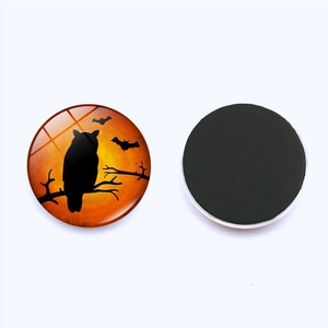 Halloween owl and bat silhouette crystal glass fridge magnets with black magnetic backing