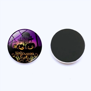 Calamita Halloween vintage in vetro 30mm con design di zucca e cimitero