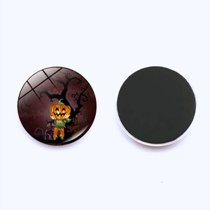 25mm Halloween glass fridge magnets with pumpkin and black cat illustrations