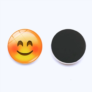 Classic shy emoji 30mm glass fridge magnet with glossy dome and magnetic backing