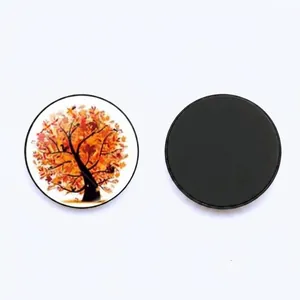 Tree of Life glass fridge magnet with autumn landscape design and black magnetic back