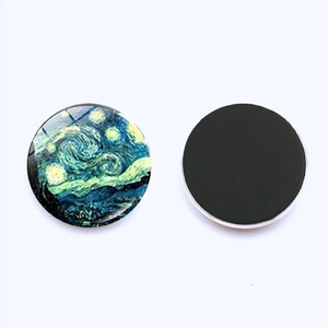 Detail view showing Van Gogh Starry Night glass fridge magnet with its magnetic backing