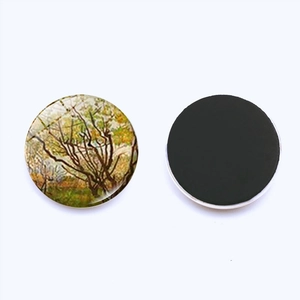 Detailed front and back view of a 25mm Van Gogh style glass magnet for home decor