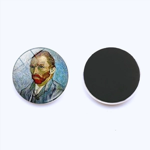 Macro detail showing Van Gogh Self-Portrait 30mm glass dome fridge magnet front and back
