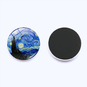 Detail view of 25mm Van Gogh Starry Night glass magnet with front and back magnetic base