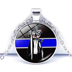 Vintage Knight Crusader Pendant Necklace Thin Blue Line Police Badge Glass Cabochon Alloy Jewelry For Men Women