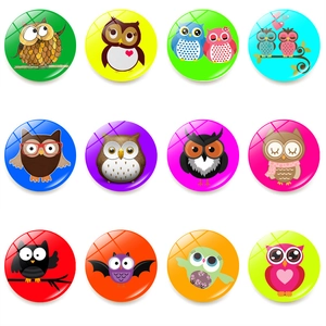 Cartoon Owl Fridge Magnets Round Glass Refrigerator Magnets Decorative Home Kitchen Whiteboard Magnetic Stickers