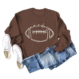 Sweat-shirt marron à manches longues avec imprimé Game Day et motif football blanc