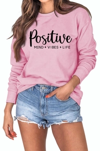 Détails du sweat en coton rose avec slogan imprimé Positive Mind Vibes Life